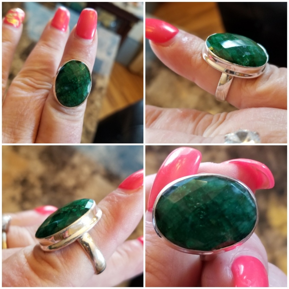 Genuine 19ct Multi-Faceted Zambian Emerald Ring Size 7.5 - Picture 3 of 5